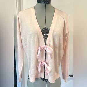 J. Crew Ribbon Tie Cardigan, Light Ballet Pink, Cotton/Wool, XS (runs big), EUC